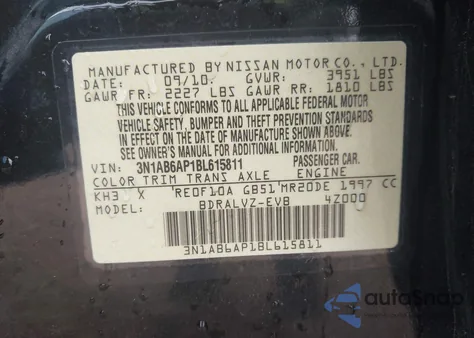 2011 Nissan Sentra 2.0Sl z USA, uszkodzony, nr VIN 3N1AB6AP1BL615811